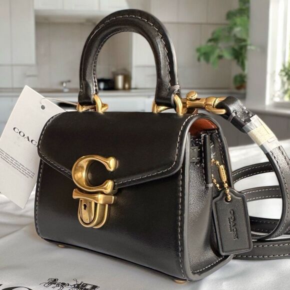 🖤 NWT Coach Luxe Refined Calf Leather Sammy 12 Top Handle Crossbody in Black - Picture 3 of 17